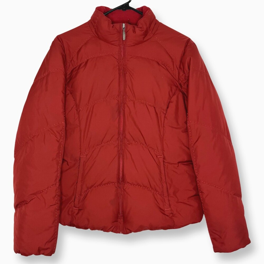 Eddie Bauer Womens Jacket Small Dark Red Goose Down Collared Quilted Puffer Coat